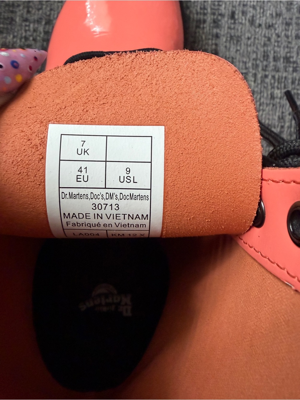 Dr. Martens Coral Orange Patent Lace-Up Combat Boots - Picture 6 of 6